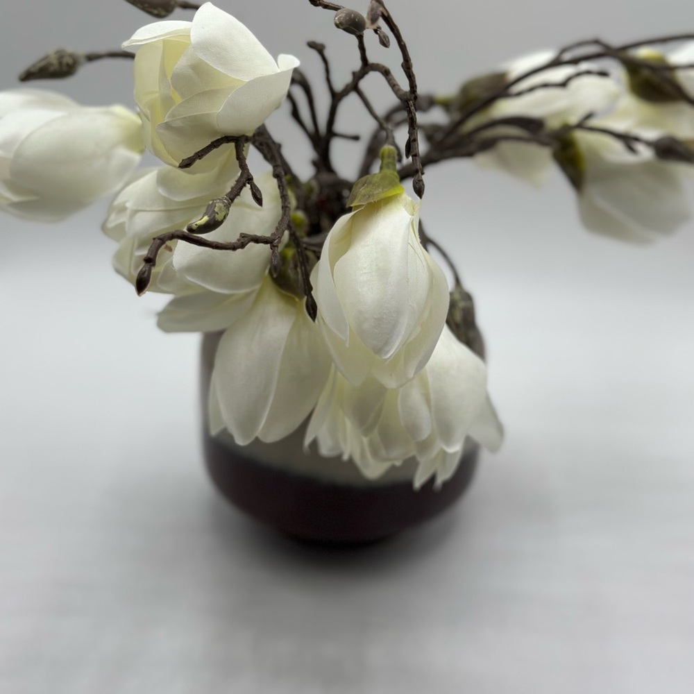 Elegant White Floral Arrangement in Brown Vase